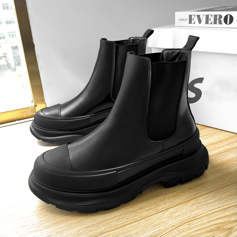 Autumn Men Casual Sneakers Genuine Leather Chunky Platform Ankle Chelsea Boots High-cut Patchwork Sneakers Male Sport Shoe 39-44