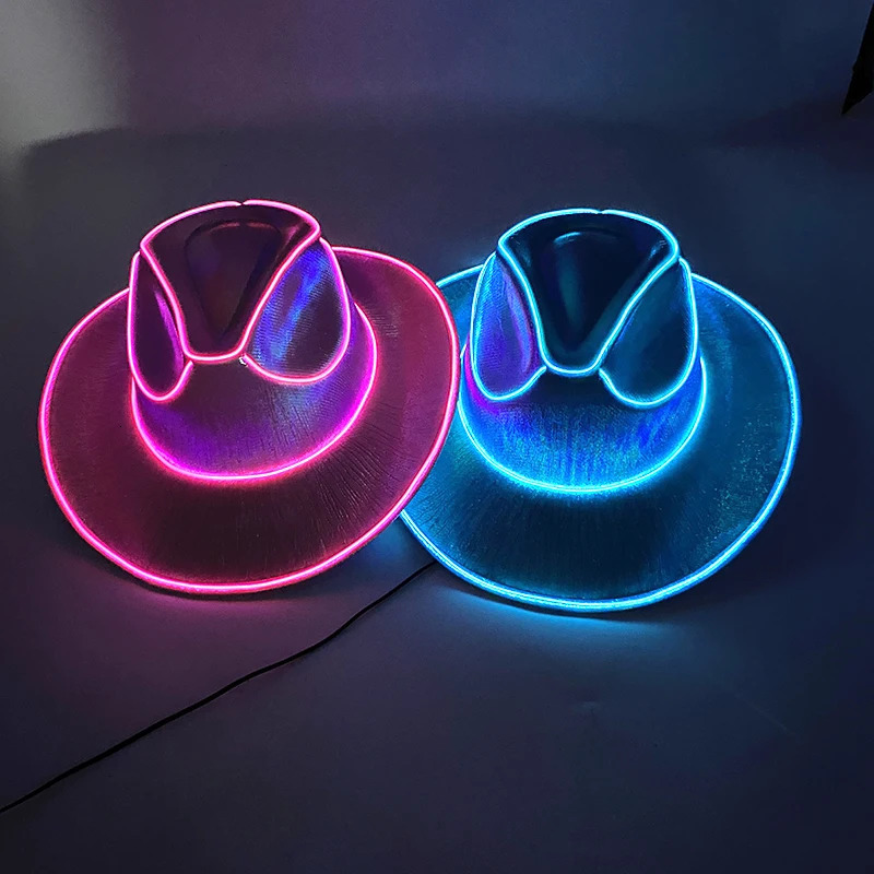 Arrival Pearlescent Cowboy Hat Dance Costume Decorate Glowing Cowgirl Cap Glowing For Neon NightClub 240314