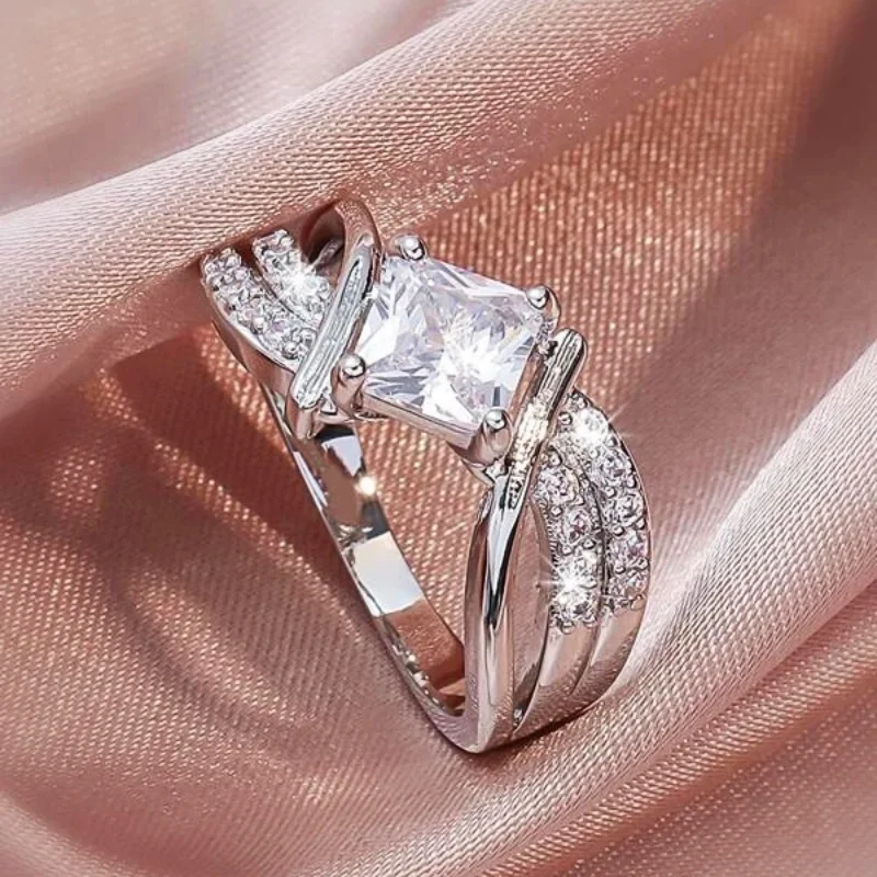 CAOSHI Chic Design Finger Ring Female new Wedding Accessories with 2025 Dazzling Square Crystal Graceful Lady Engagement Ceremony Gift