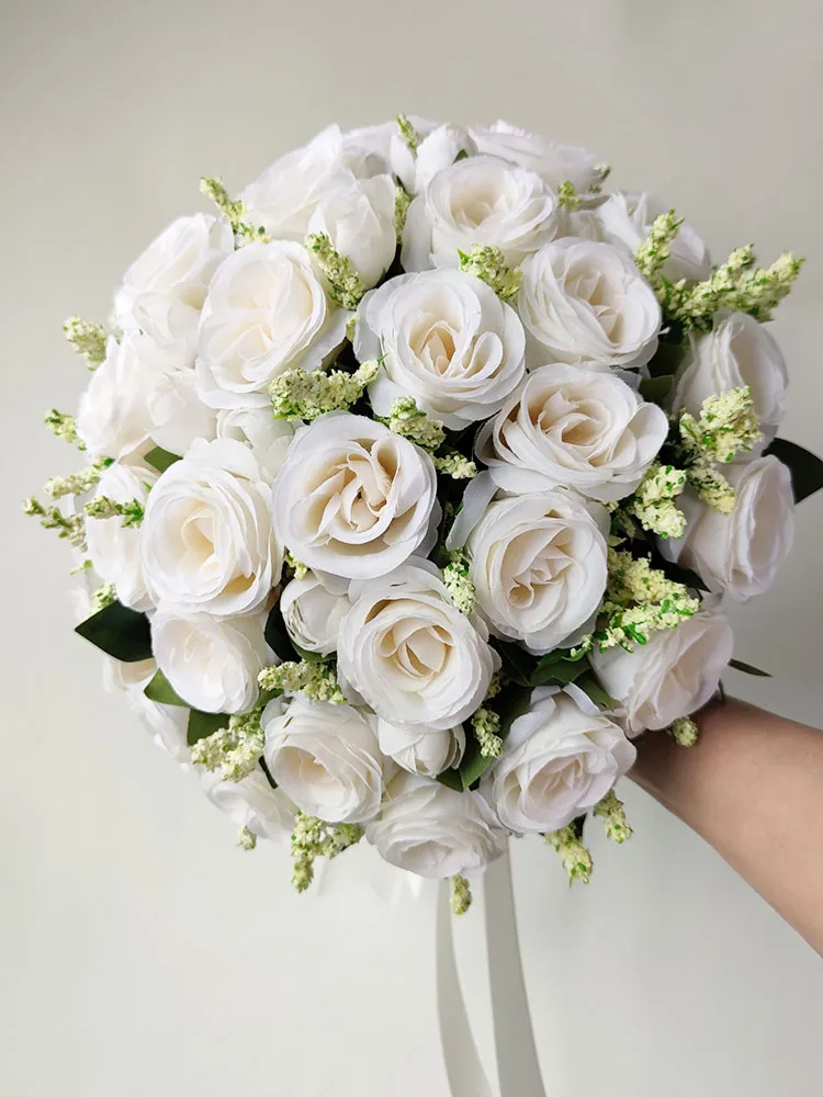 White Wedding Bouquet for Bride 2025 Bridesmaid Silk new Roses Artificial Flowers Boutonniere Mariage Bouquet Wedding Accessories Corsage