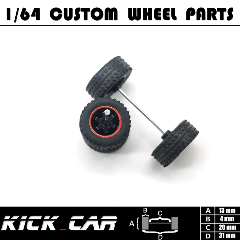 1/64 Rubber Tires & Diecast Car Wheels for 1:64 For Miniature Large Sedan Off-Road Dedicated to Pickup Trucks