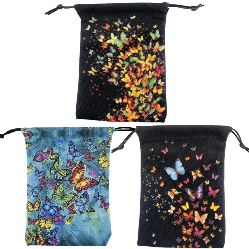 Butterfly Printed Tarot Card Storage Bag Dices Bag Tarot Card Holder Jewelry Pouch Velvet Mini Drawstring Gift Bag Board Game
