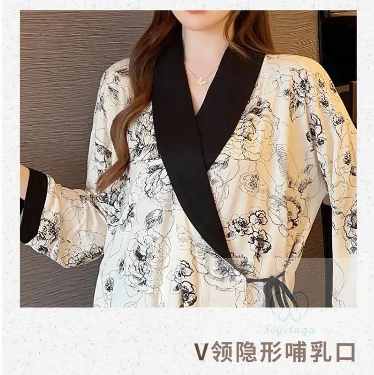 new Print Modal Maternity Nursing Sleepwear 2025 Sets Across V neck Feeding Pamas for Pregnant Women Pregnancy Home Hospital Night Wear