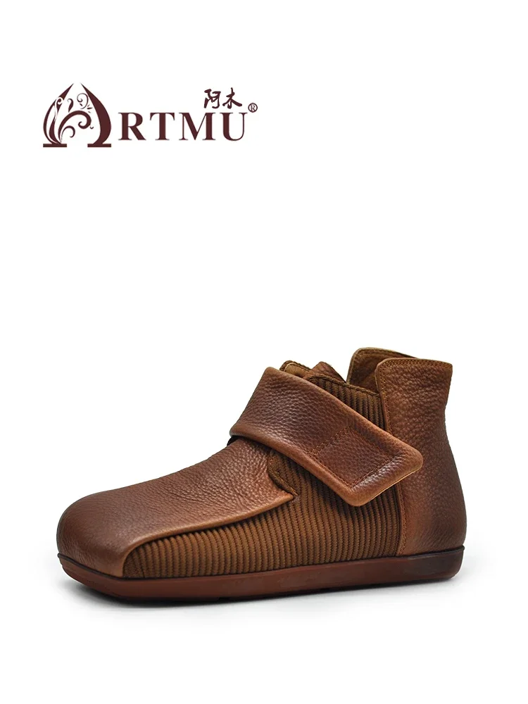 Artmu Genuine Leather Short Boots For Women Soft Soles Hook Loop 2023 New Mixed Colors Square Toe Luxury Ankle Boots For Ladies