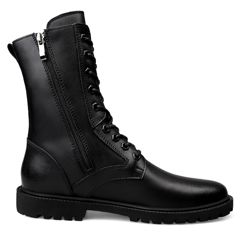 US Winter Combat TrendBoots Plus Veet Men Genuine Leather Snow Side Zipper Motorcycle Boots High effc