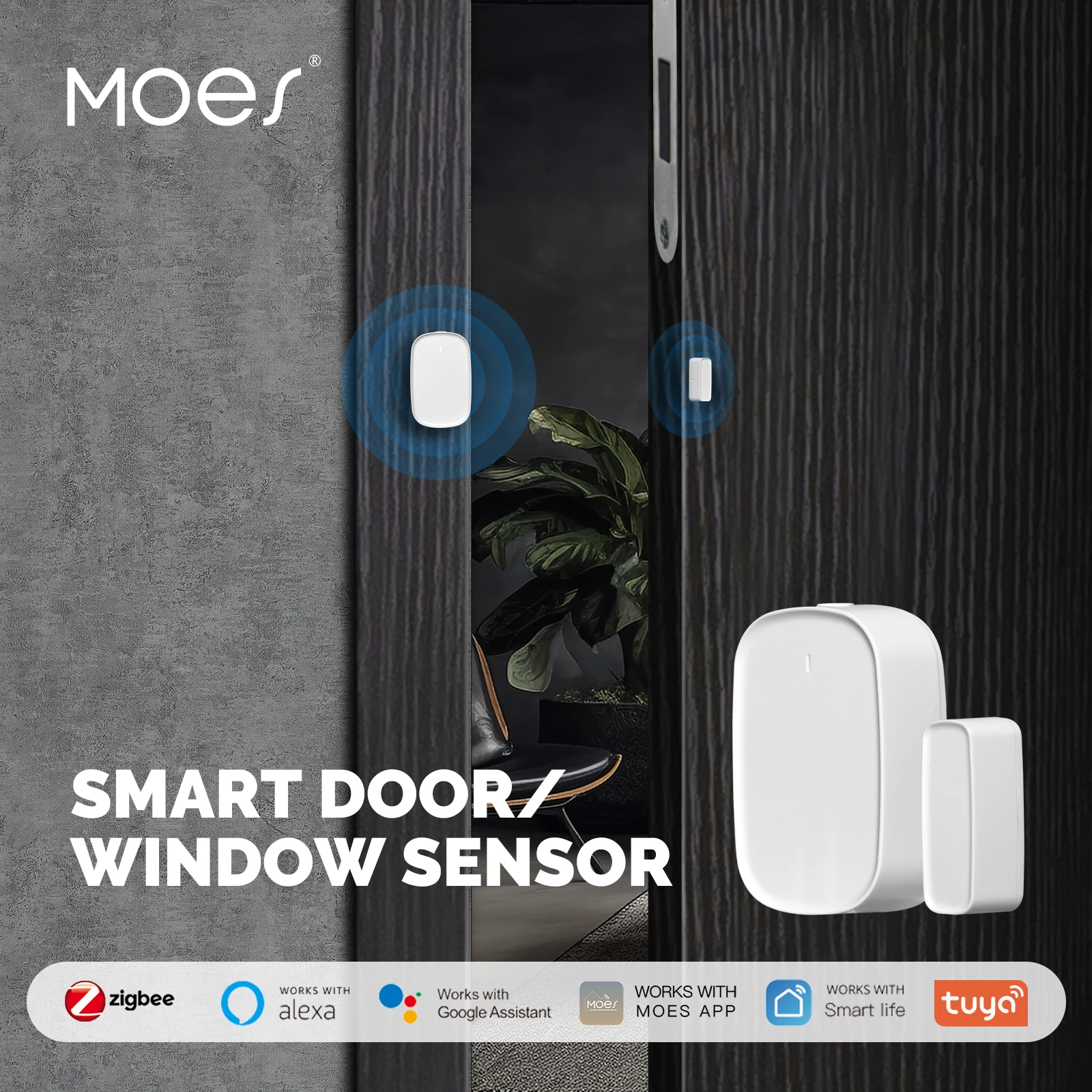 MOES ZigBee Window Door Gate Sensor Detector Home Security Alarm System Smart Life Tuya App Remote Control