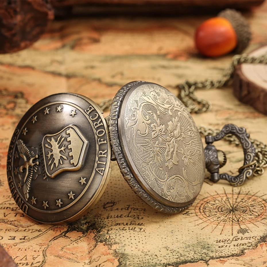 Retro Bronze Air Force Eagle Stars United State Quartz Antique Pendant 2025 Chain Army Pocket Watch new Souvenir Gifts For Male