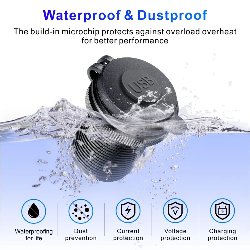 Usb Charger Car 12V Fast Charge Aluminum Metal Car Socket Adapter For ddmysmile Car Boat Marine Motorcycle Smile