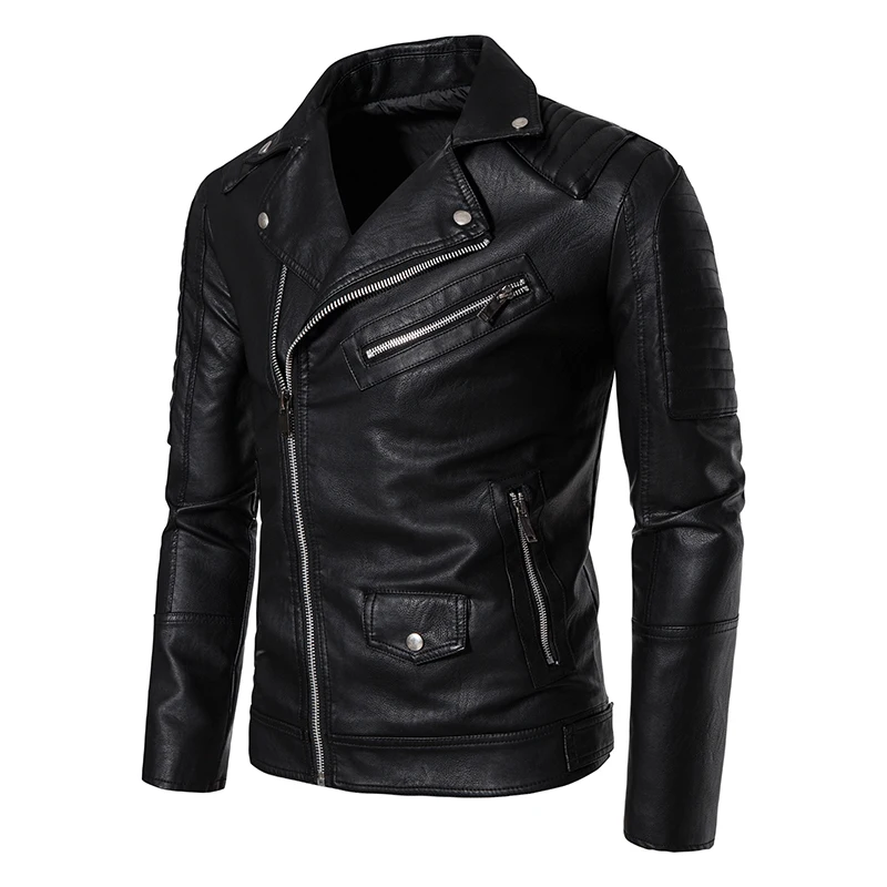 New Mens Leather 2025 Jackets Solid Turn Down Collar Casual Slim Fit Motorcycle Pu Leather Jacket Men Multiple pockets new Zipper Coat