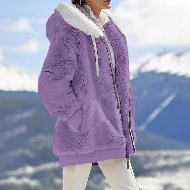 2023 Women new Winter Coat Solid Color Long Sleeves Zipper Cardigan Loose Warm 2025 Furry Plush Lady Comfortable Coat Women Yes Jacket
