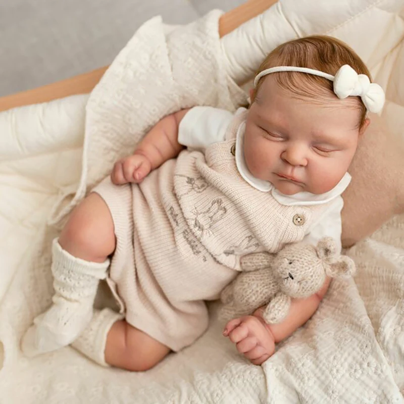 NPK 21inch Already Finished Painted Reborn Doll Parts Peaches Cute Baby 3D Painting with Visible Veins Cloth Body Included