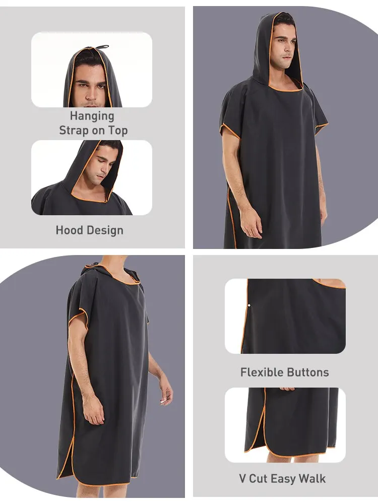 Surf Poncho Towel Poncho Quick-Dry Towel Hoodie Microfiber Beach Robe Changing Poncho Swim Towel Beach Poncho For Adults