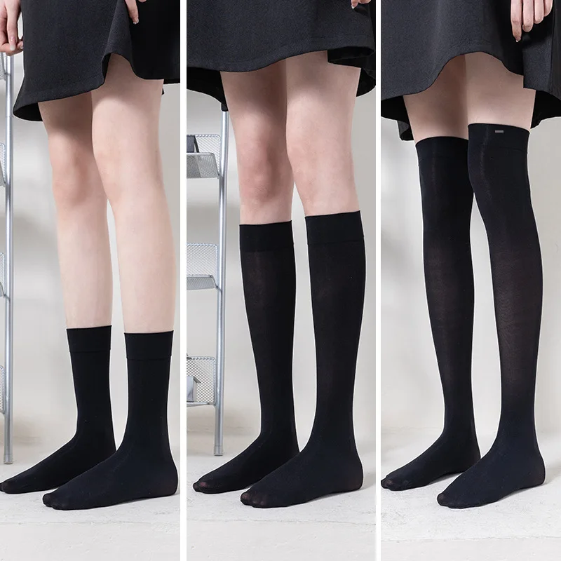 Black White Striped Sexy Long Socks Pantyhose JK Woman Long Veet Lolita Solid High Over Knee ddmysmile Elastic Cosplay Thigh Stockings Smile