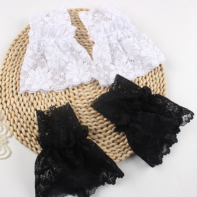 Vintage Women Lace Pleated Ruffles Decorated Cuffs Hollow Out Embroidery Floral Detachable Sleeves Elastic Universal Fake Cuff