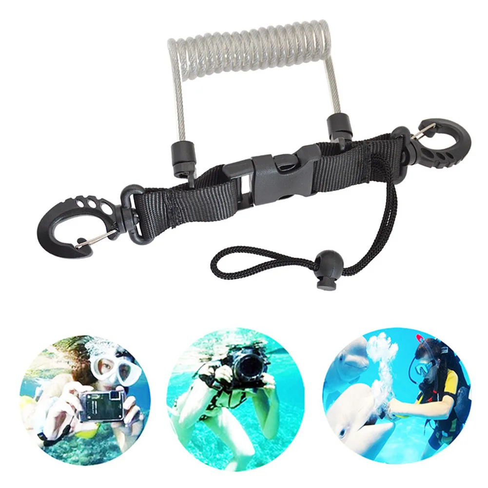 Diving Snappy Coil springs TPU Cameras Console Lanyard Spiral With Ring For Underwater Housing Flashlight Torch Outdoor