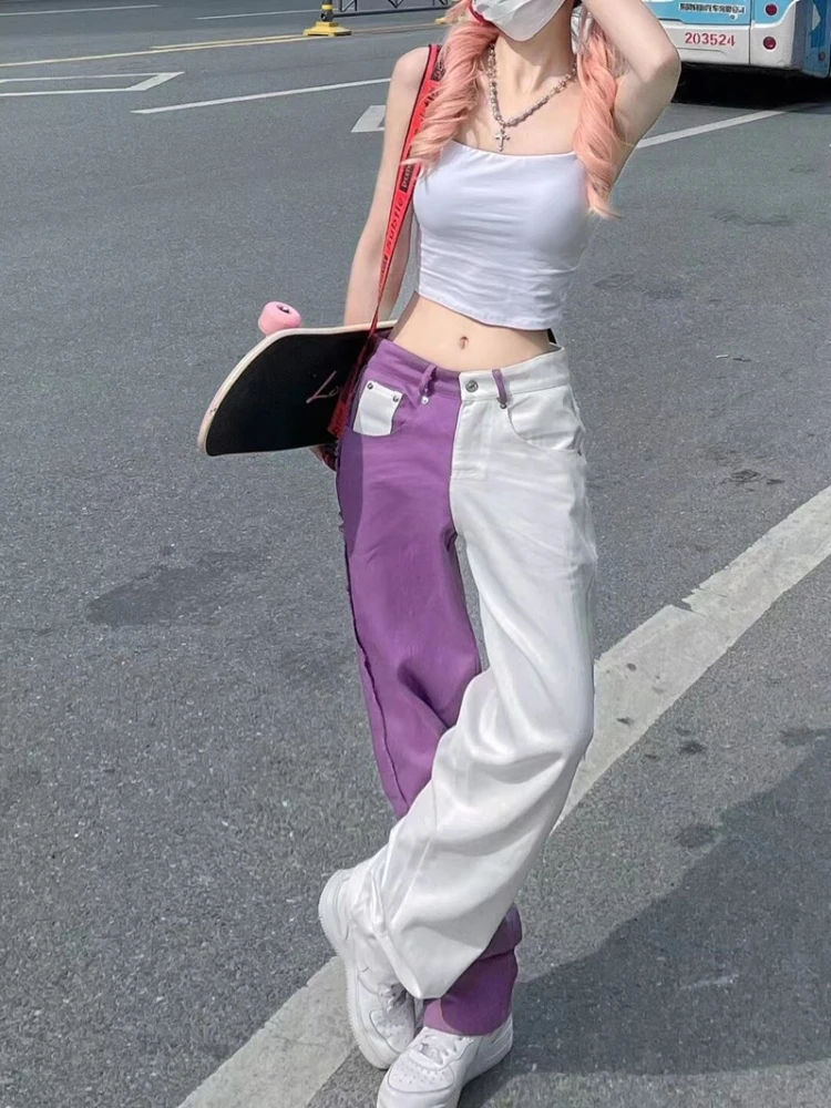 ADAgirl Y2k Baggy Jeans Women Hip Hop Streetwear Vintage High Waist Straight Purple Denim Trousers Harajuku Wide Leg Pants Mujer