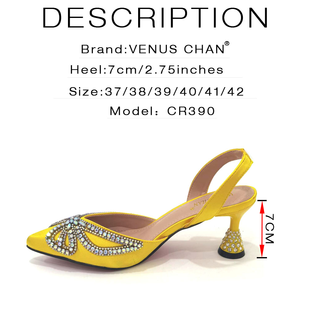 Yellow Bowknot Pointy Toe High Heel Sandals with Matching Bag Set 4