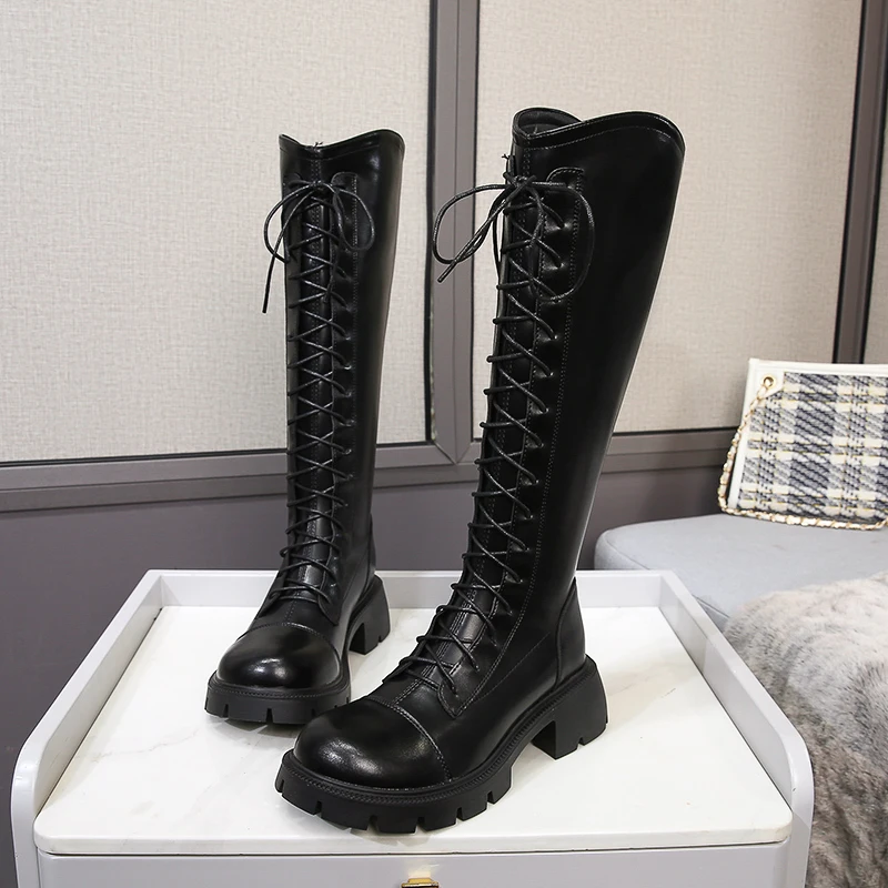 AIYUQI Long Boots Women Fall Winter 2024 New Stretch Lace High Boots Women Slim Platform British Style Female Knight Boots