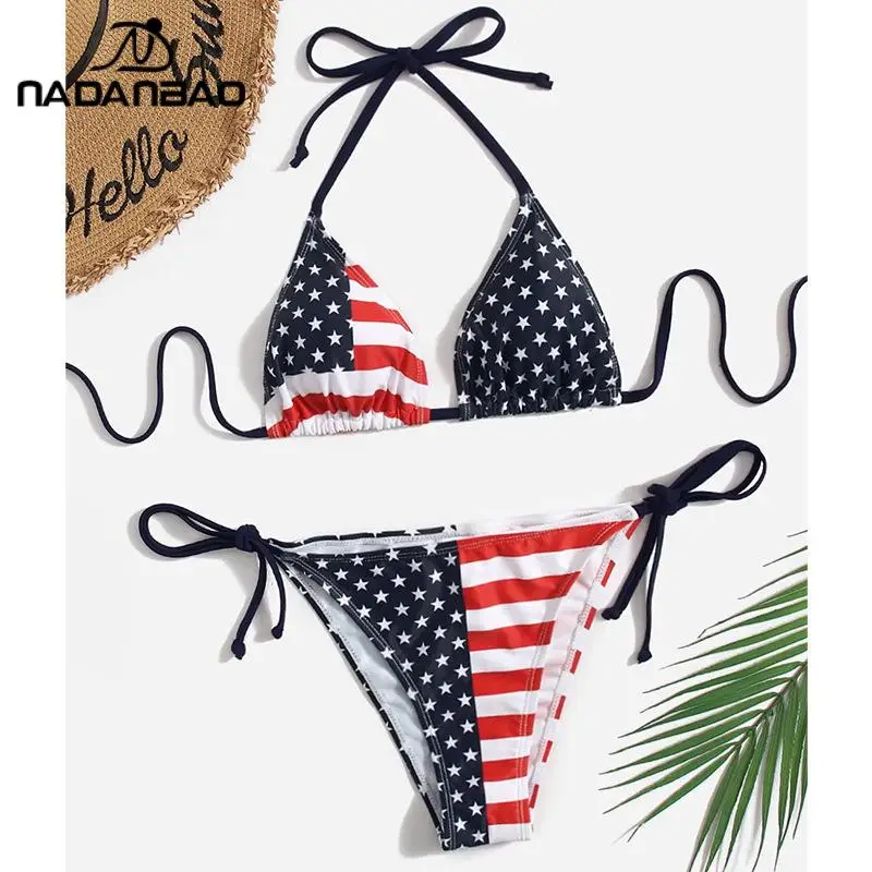 2023 Bikinis Mujer Women Bikinis Swimwear 2025 Beach Wear new American Flag Bikini 3D Printed Sexy Swimsuit Bathing Suits