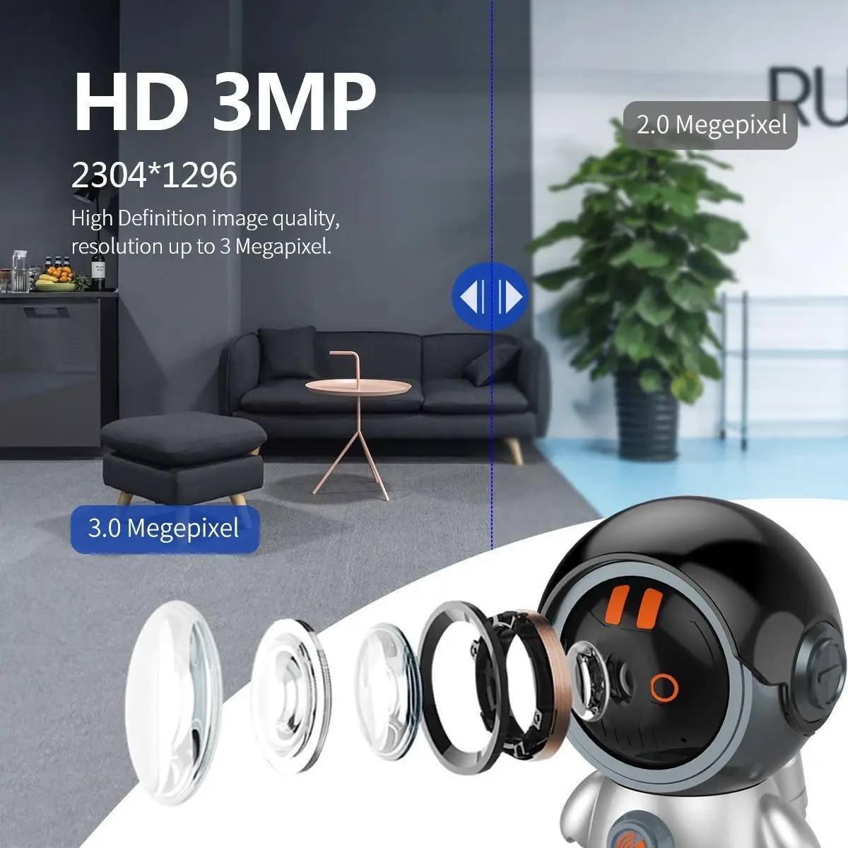 3MP HD PTZ WiFi IP Camera Security Robot Camera Indoor Baby Monitor Two Way Talk Human Tracking Wifi Surveillance Camera