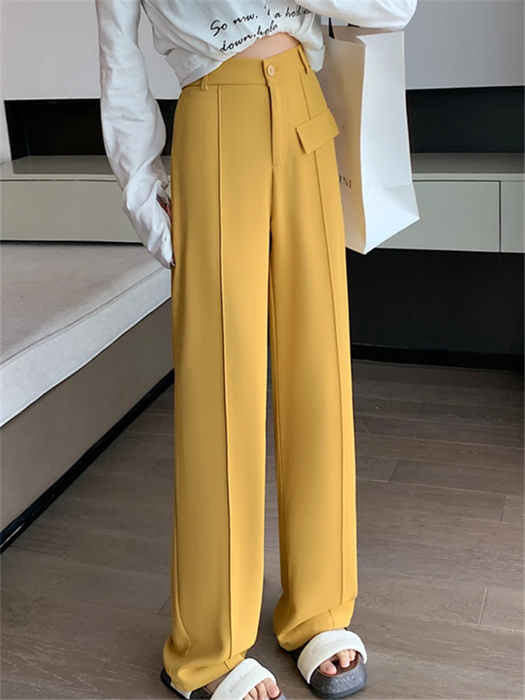 High 2025 Waist Suit Wide Leg Women's Full Pants Spring new Summer Buttons Female Elegant Minimalism Straight Loose Trousers 2023 New