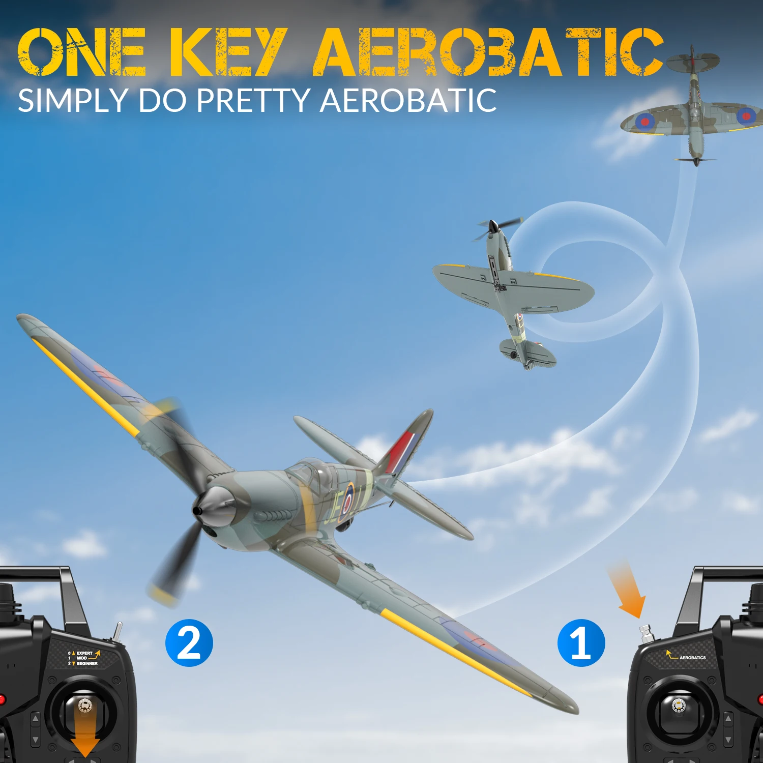 New Spitfire RC Plane 2.4G 4CH 6-Axis EPP 400mm Wingspan RC Fighter with Xpilot Stabilizer One Key Aerobatic RTF Warbird Plane