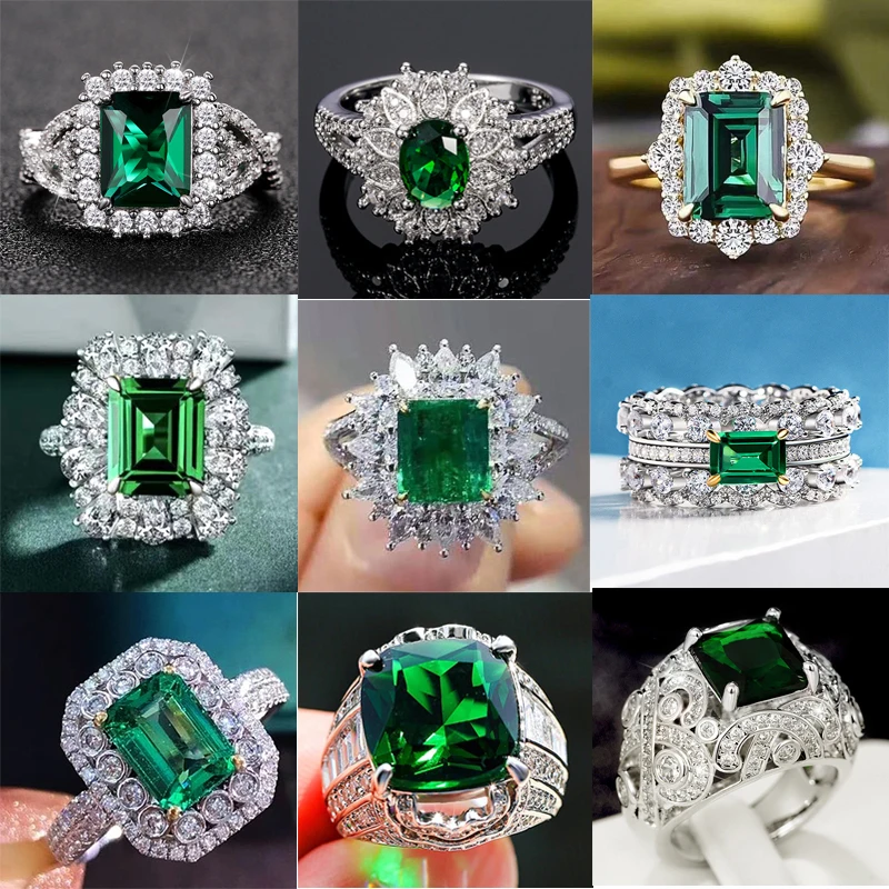 2024 Gorgeous Square Shaped Green Cubic Zirconia Wedding Ring for Women Anniversary Party Temperament Accessory Trendy Jewelry