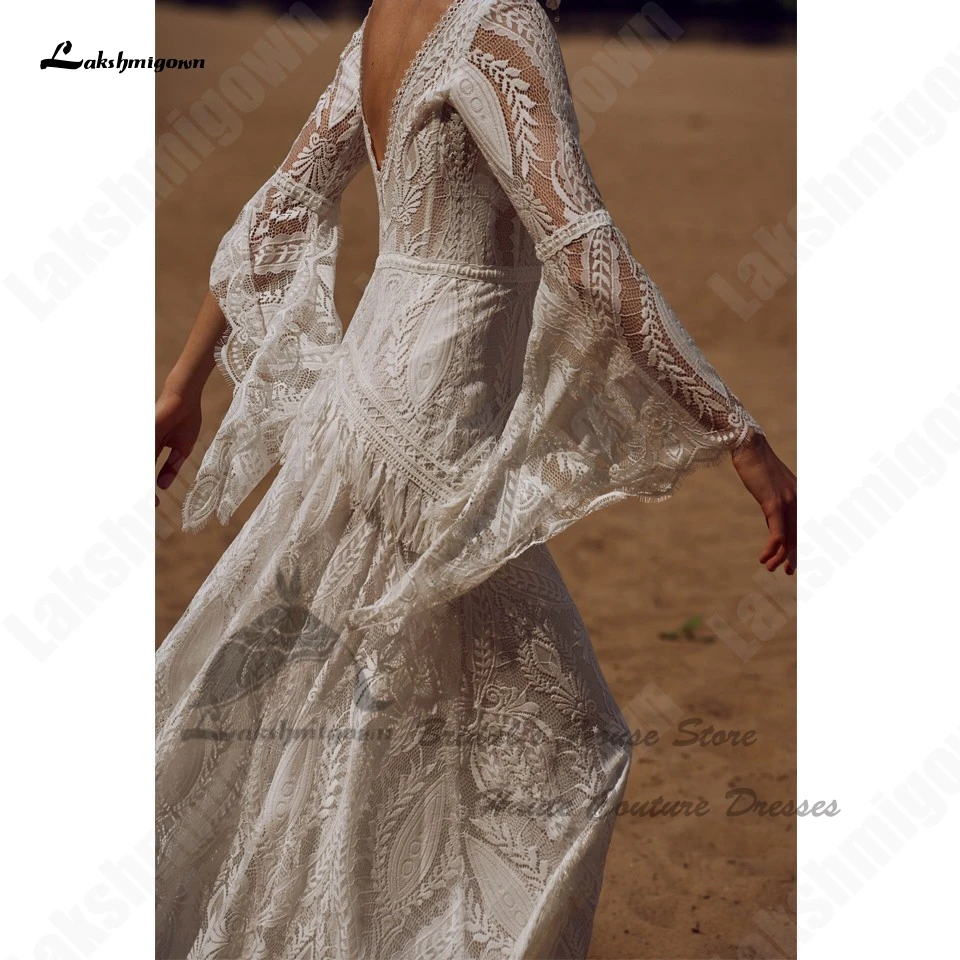 Lakshmigown Civil Bridal Boho Long Sleeve new Lace Mermaid Wedding Gowns V Neck 2025 Sexy Women Beach Wedding Dresses 2023 Open Back