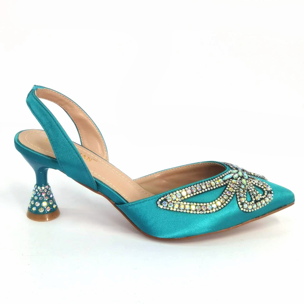 Venus Chan New Elegant Green Bling Bow Pointed Toe Pumps for Women 2024 Party italian Rhinestones shoes and bags matching set