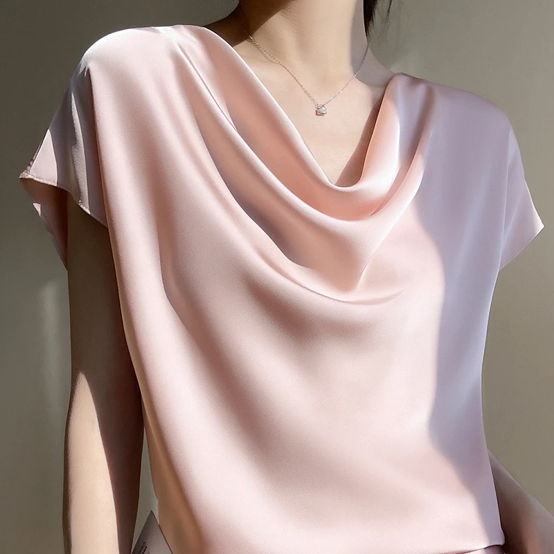 Summer Nuovo 2025 Stile Semplice Collaro Sciolto Solido Silkworm Silk Gloss Nuo…