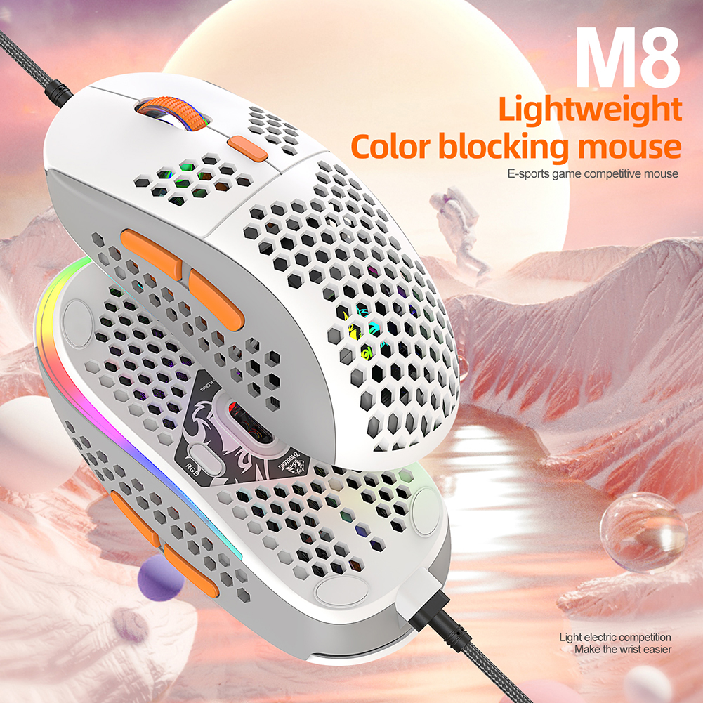 M8 Optical Wired Mouse Macro Programming Backlit Gaming Mouse RGB Light Adjustable Backlit Mouse Comfortable for Home Office