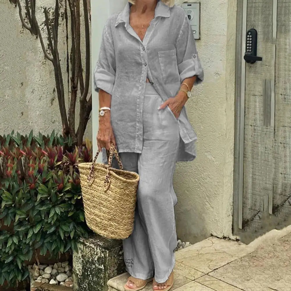 2 PcsSet Fabulous Leisure Summer Top Trousers Set Pockets Casual Deep Crotch Easy to Match 240329