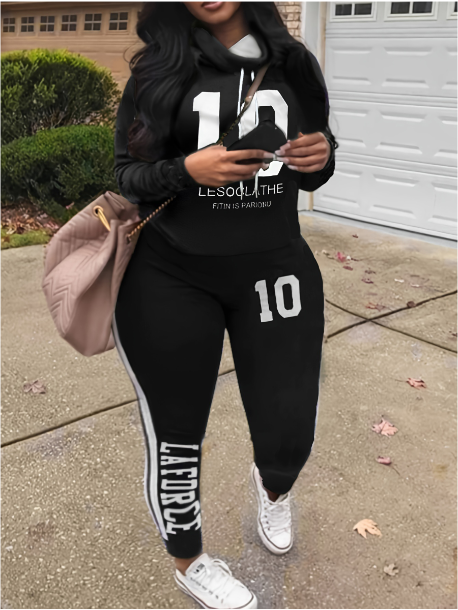 LW Plus Size 2023 Women's Tracksuit Chain Print Drawstring Pants Set Female Autumn Sport Pants for Women Two Piece Pants Sets