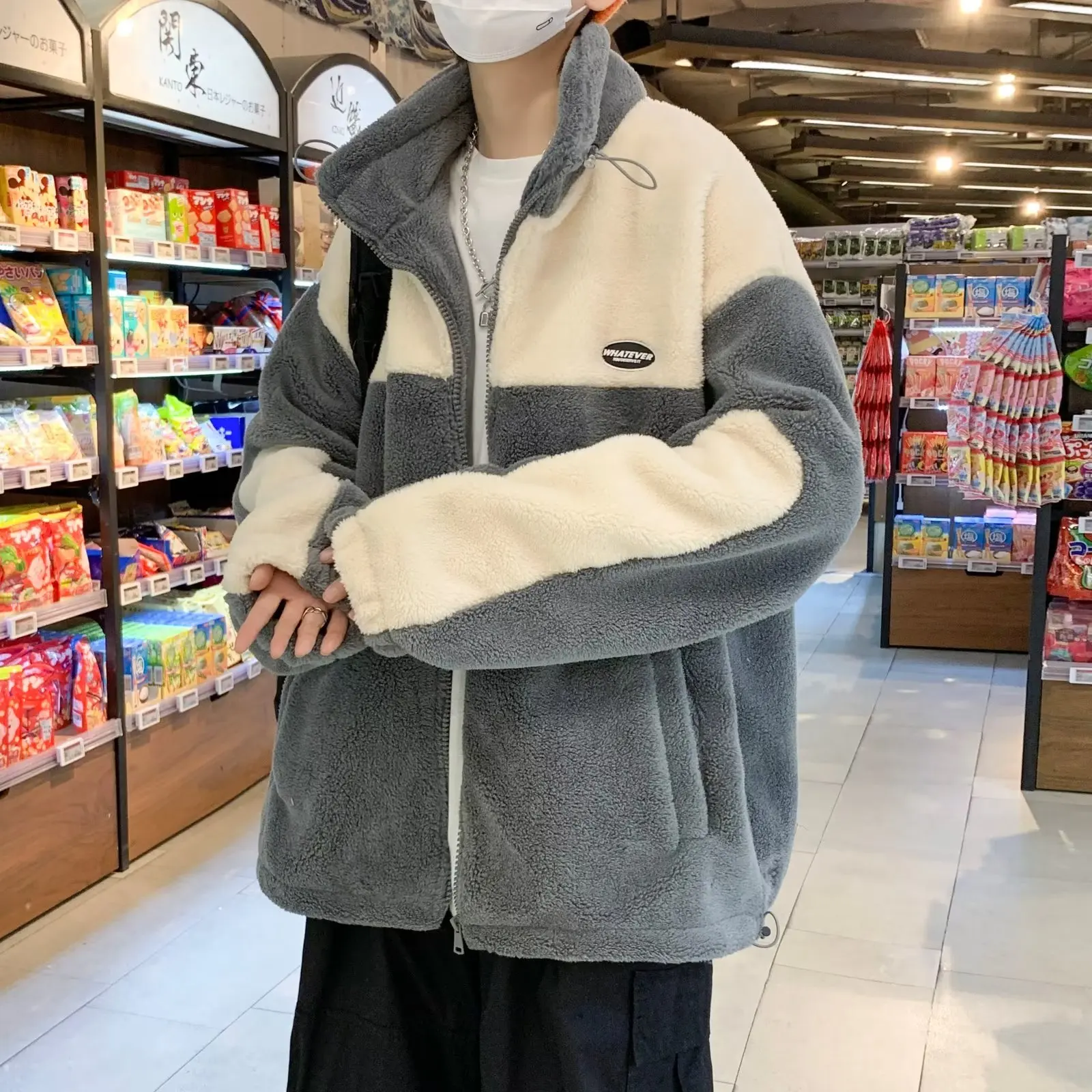 Winter Fleece Fluffy Jacket Warm Fuzzy Zipper Patchwork Coat Men Autumn Lightweight Jackets Streetwear Hip Hop Harajuku 2023