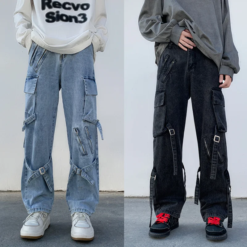 2024 New 2025 Men Jeans Wide Leg Denim Cargo jean pants Gothic new Straight Baggy hip hop Streetwear Skateboard Neutral denim Trousers