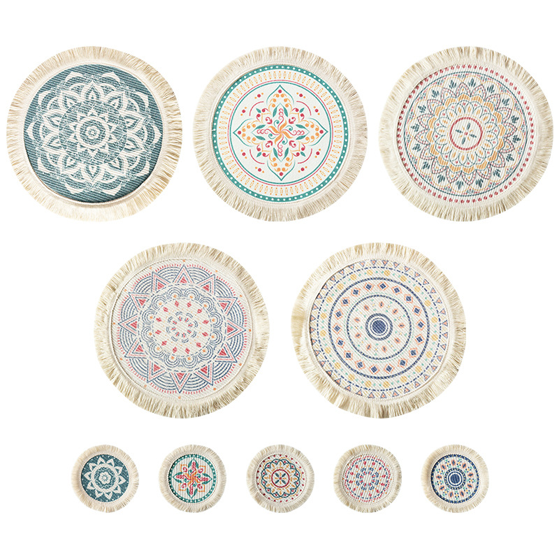 8 Pcs Fabric Tassel Placemat Fringe Bowl Mats Braided Placemats Desk Coasters Hot Plate Mat Place Mat Home Decoration Kitchen, Dining Bar Mats Pads 36