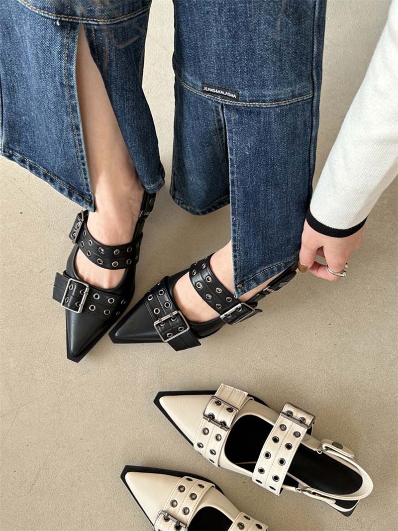 2023 Summer Women's Fashion Sexy Sandals Buckle Pointed Square Sandalias Female Casual Low Heel Shoes