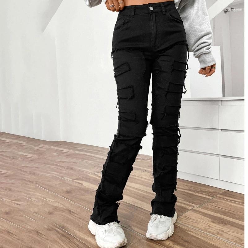 Womens Jeans Women Stacked Ripped Fit Jean Destroyed Straight Stretch Denims Pants Z260313