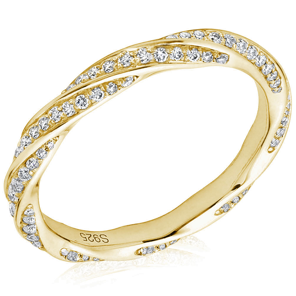DEZO All Moissanite Wedding Band For Women 14K Gold Plated 925 Sterling Silver Infinity Twist 2mm Width Eternity Rings