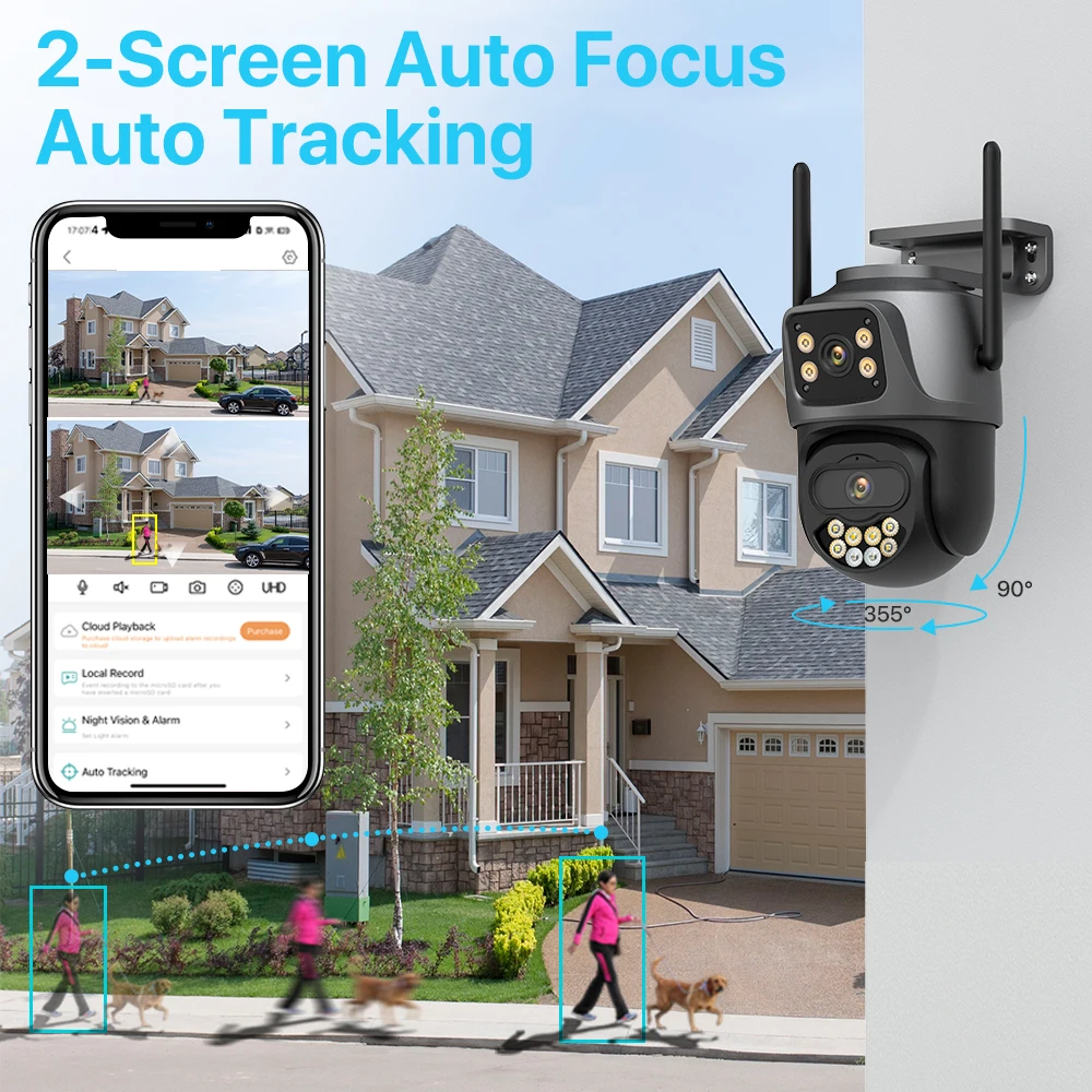 4K HD Wifi Camera Outdoor Dual Lens Dual Screen 8MP 4MP Security PTZ Camera AI Auto Tracking CCTV Surveillance Cameras iCSee