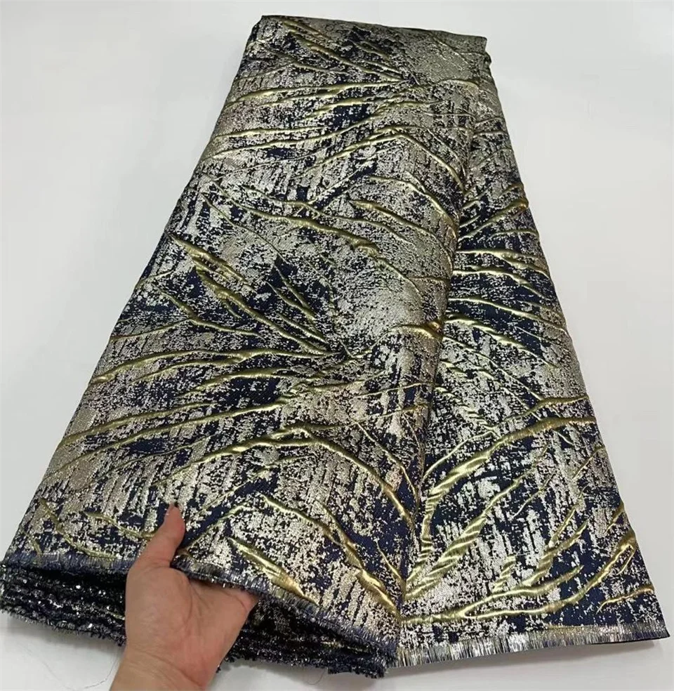 PGC 2023 new High Quality Nigerian Flower Floral Damask Tissu Fabrics 2025 For Wedding Gold African Brocade Jacquard Lace Fabric LY2540