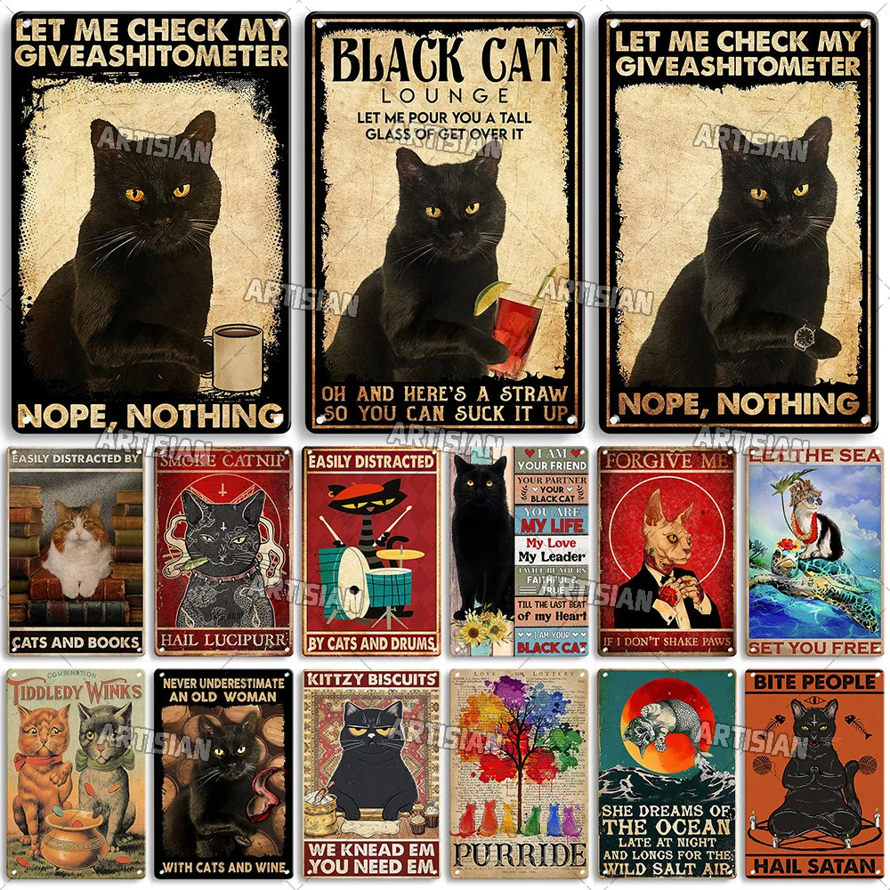 Artisian Animal Sign Black CAT new Retro Metal Poster Funny Pet Vintage Decorative Tin Plate Garage Bar Pub Club 2025 Home Wall Decor