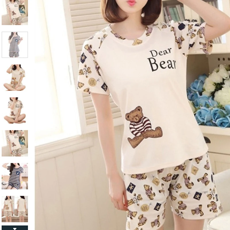 1 Set 2025 new Women Pamas Suits Lovely Home Suit Sleepwear Short Sleeve Pyjamas Comfortable Girl Spring And Summer Colthing