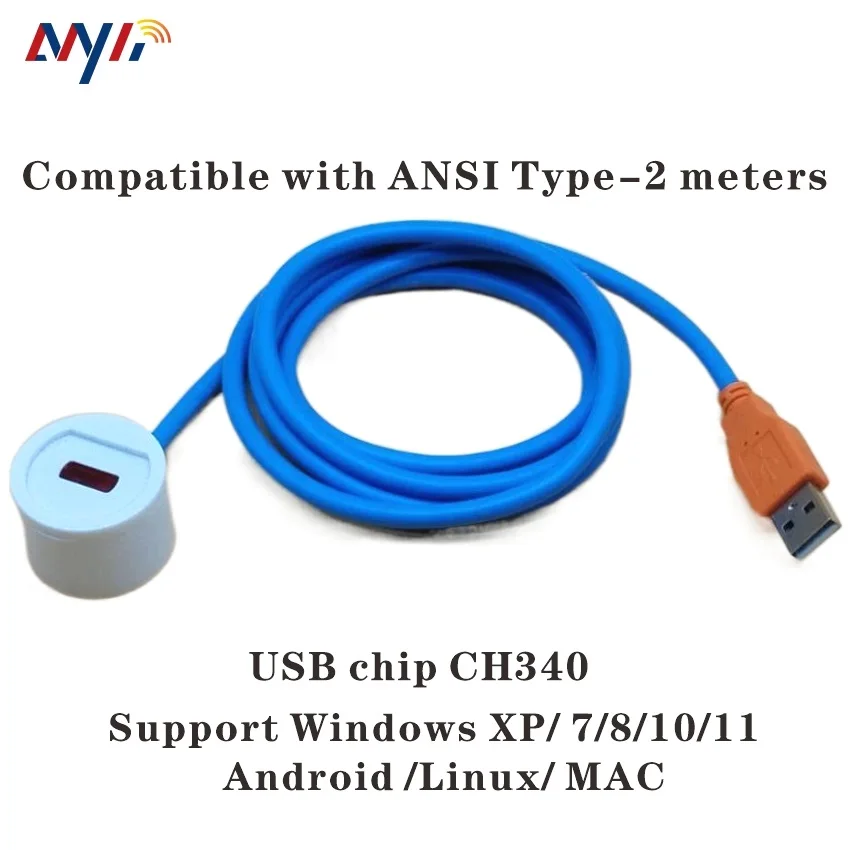 Win7/8/10/11 USB to ANSI Optical Probe C12.18 For Round Socket Energy Meter Kwh Meter Readout