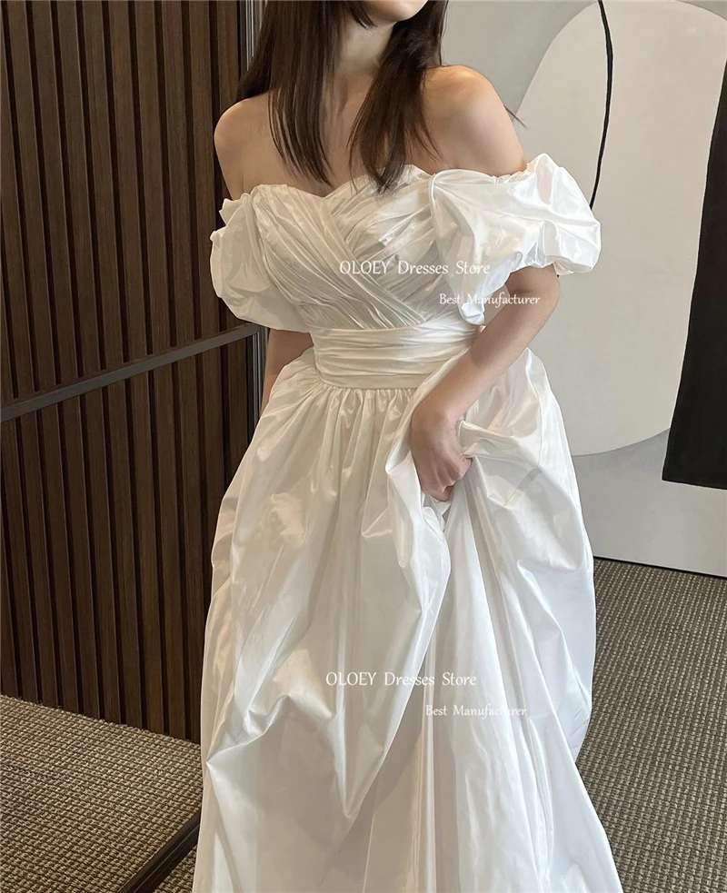OLOEY Modest Simple Wedding Dresses Off Shoulder Sweetheart Belt Korean Bridal Gowns Robe de mariage Formal Party Dress