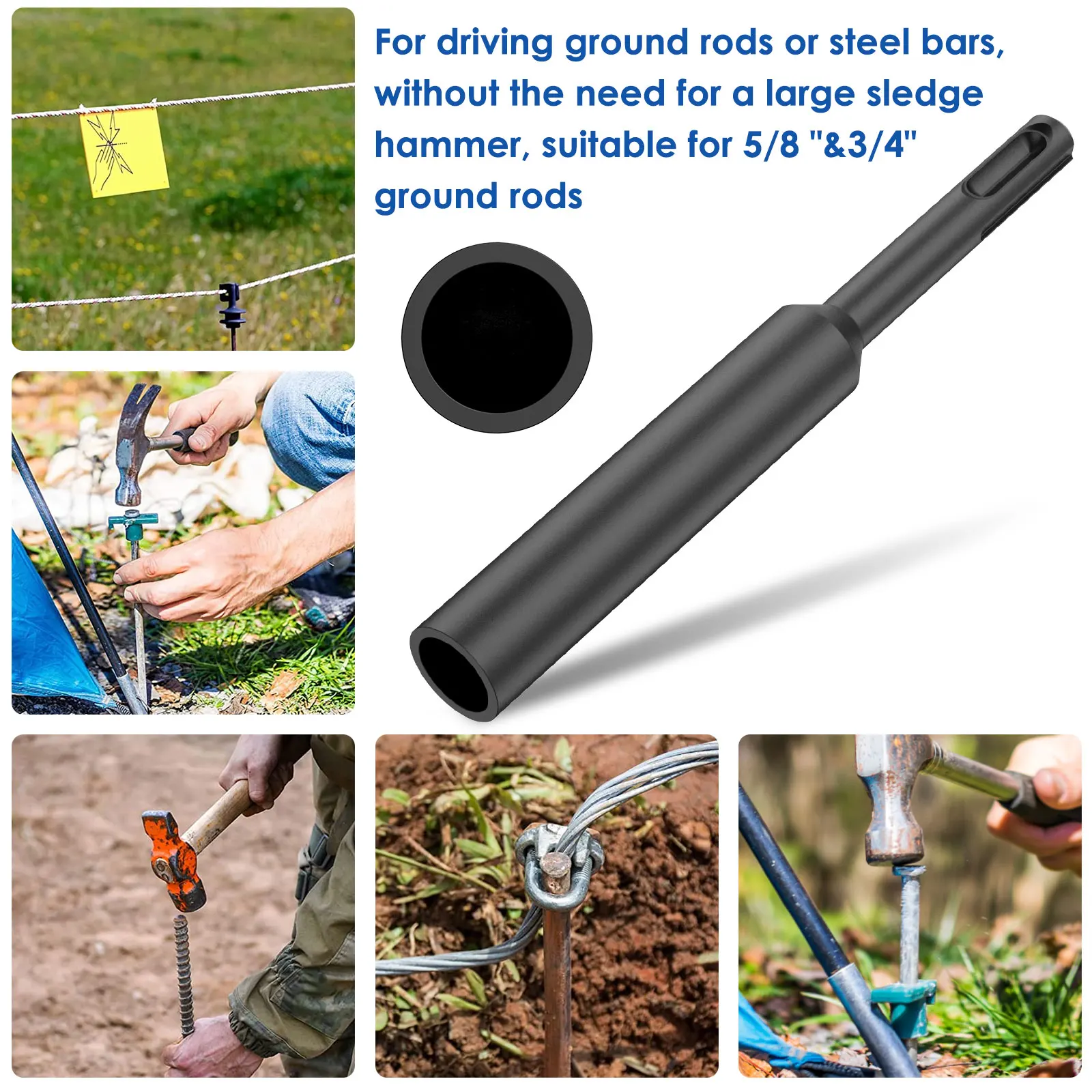 SDS Ground Rod Driver Bit for 5/8 Inch and 3/4 Inch Ground Rod Professional new Ground Rod Driver 2025 Durable Hardened Earth Driving Rod