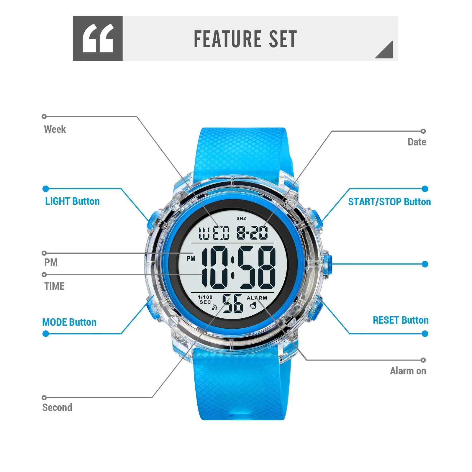 SKMEI 1996 Calendar Clock reloj hombre Japan Digital movement LED Light Watch Mens Women 5Bar Waterproof Countdown Wristwatches