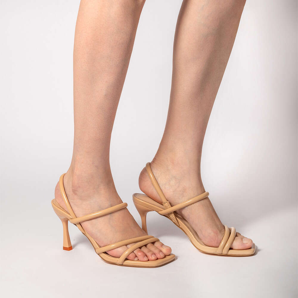 Summer New European and American Fashion High Heels, Thin Heels, Square Head, Thin Strap, One Word Strap, Fairy Sandals, Female ddmythur