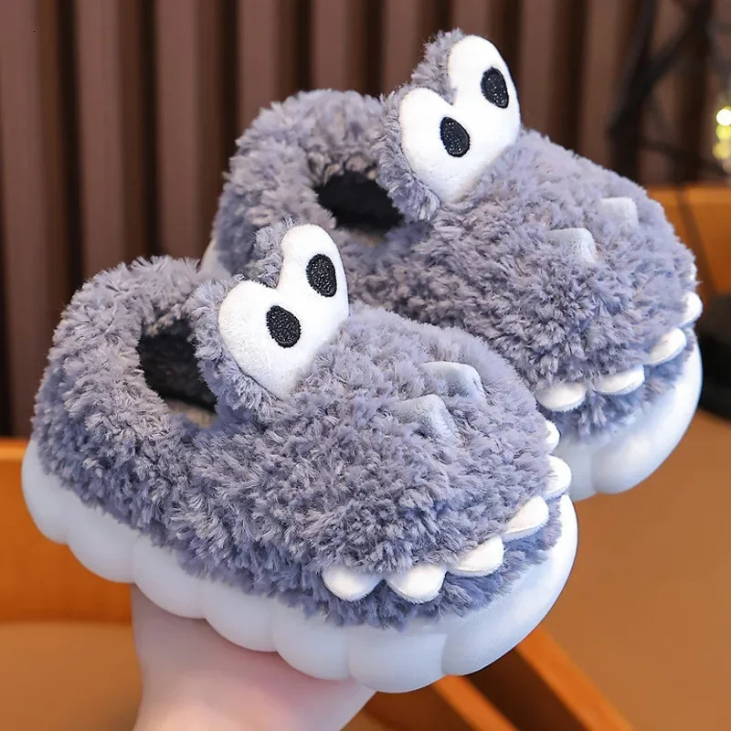 Non Slip Kids Boys Girls Home Fashion Casual Shoes Cute Cartoon Little Dinosaur Cotton Slippers Girls Winter Thick Sole Shoes 240318