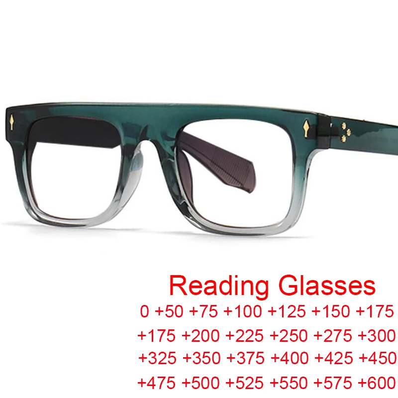 Luxury Square Frame Retro Reading Glasses Men Women Anti Blue Light Rice Nail Glasses Elegant Green Flat Top Computer Eyewear +2